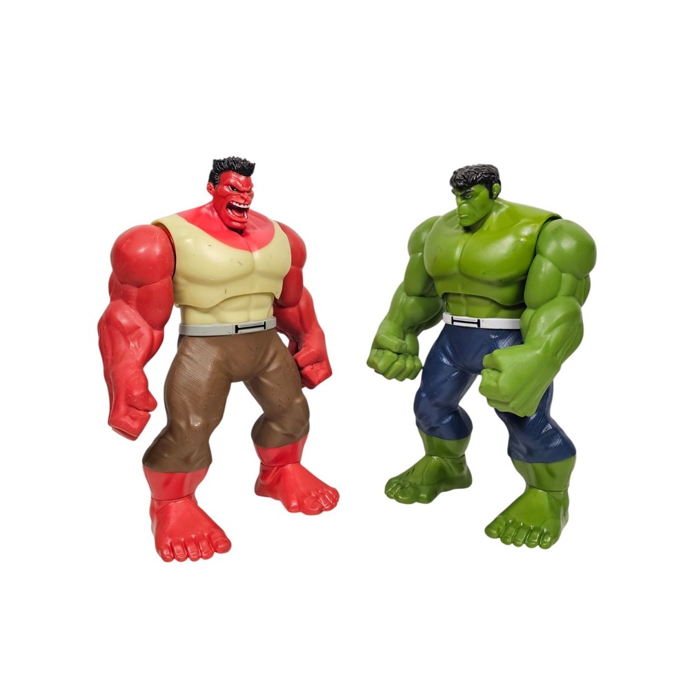 Lot of 2 Marvel Shake 'N Smash 9" Red &‎ Green Incredible Hulk Talking Figure